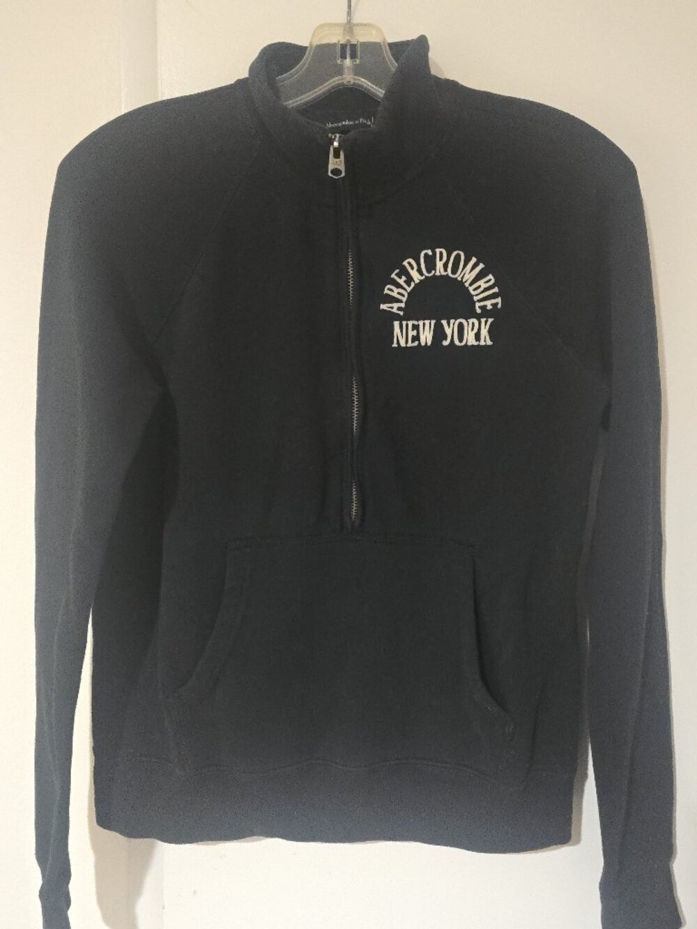 Abercrombie & Fitch Black 1/4 Zip New York Sweatshirt Cozy Y2K Pullover S